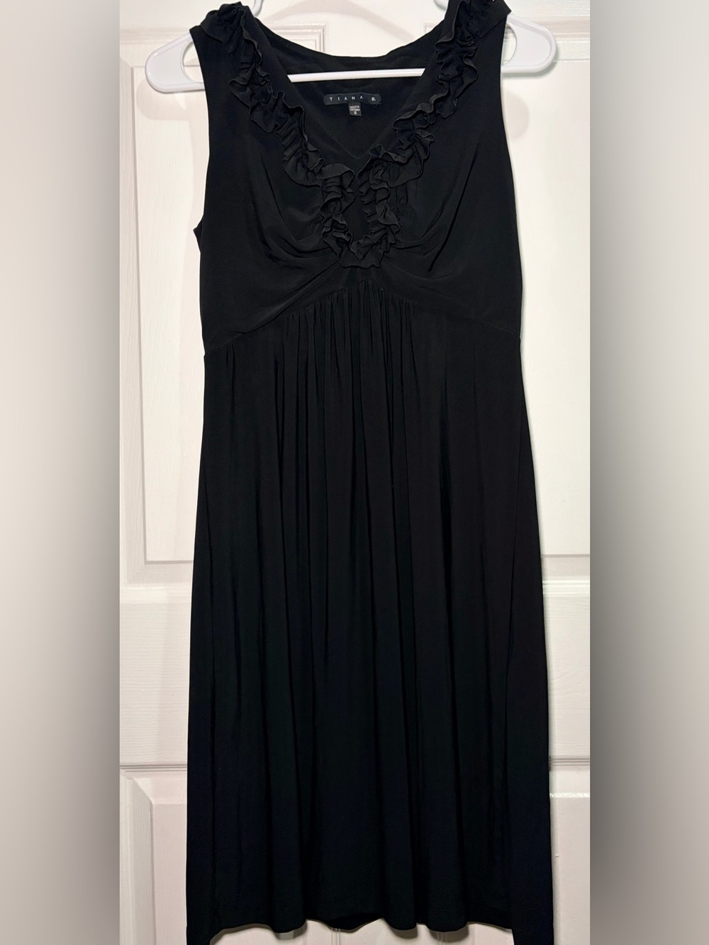 Tiana B black sleeveless ruffle-neck dress
